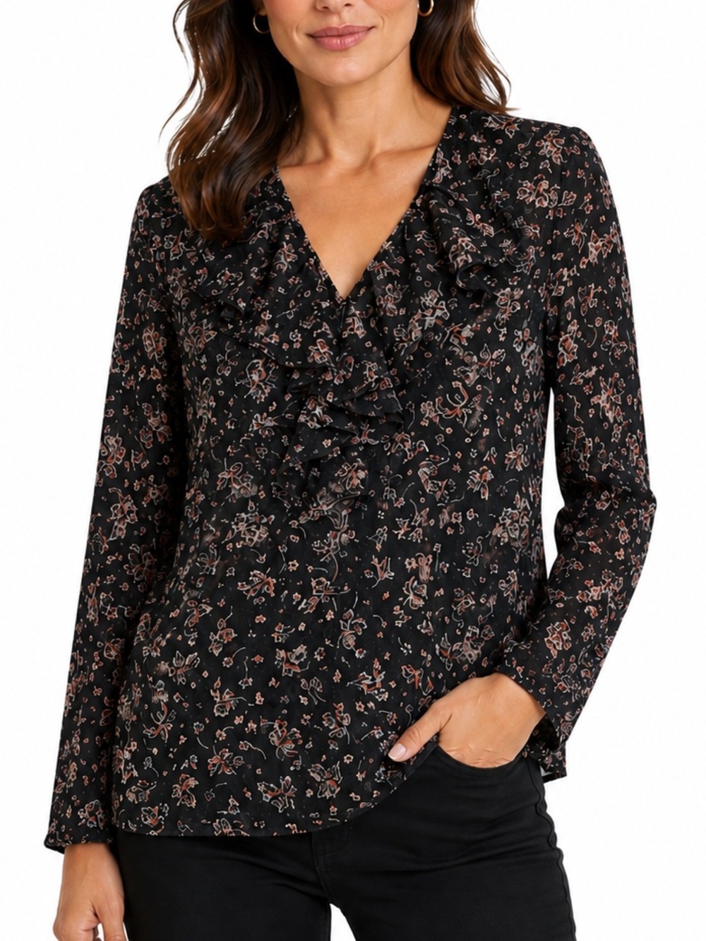 Lauren Ralph Lauren Floral Blouse Ruffles Lace Mesh Nylon Dark Fairy Jeans Co 2X